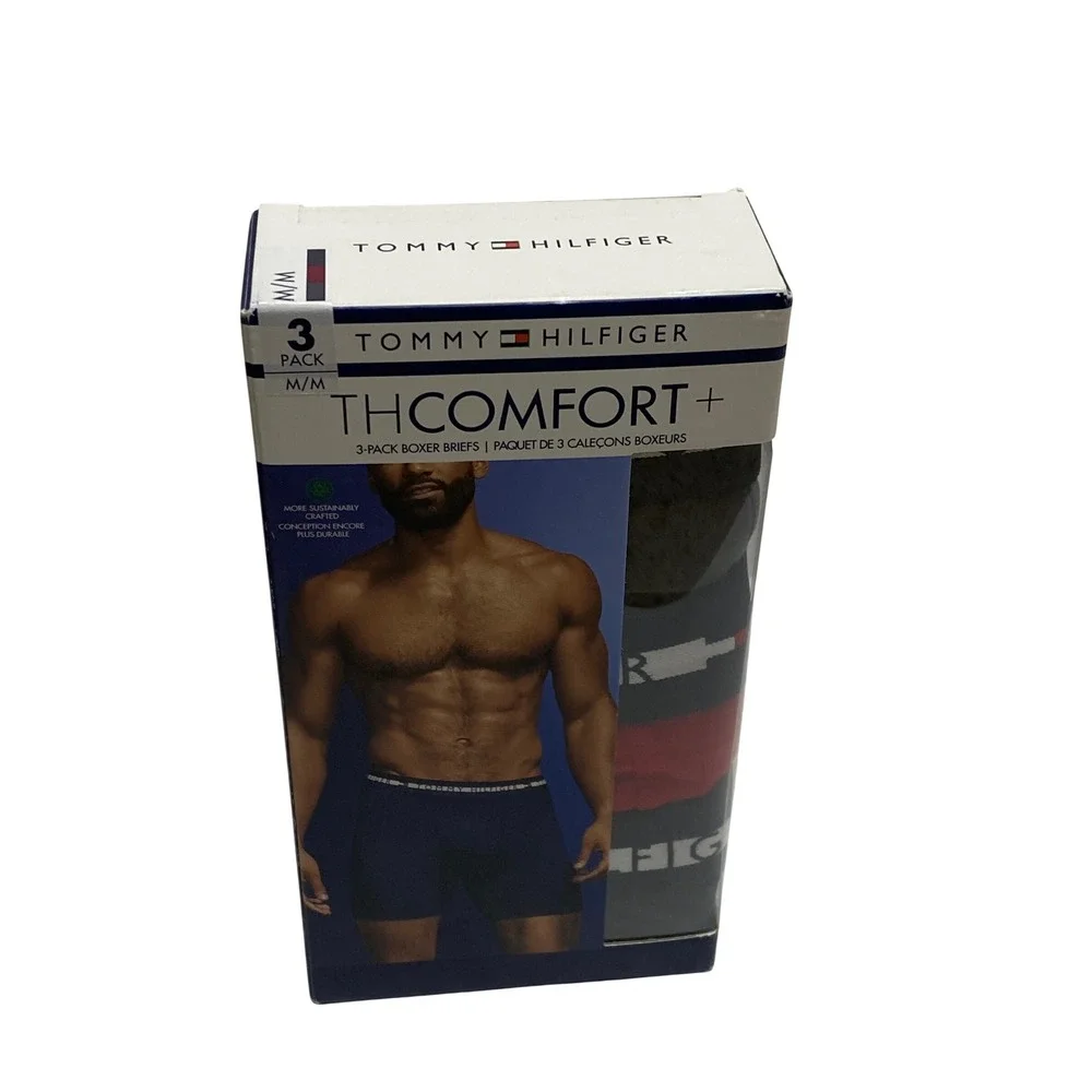 Tommy Hilfiger Mens 3Pack TH Comfort+ Boxer Briefs Microfiber Gry Red Blk M NWT